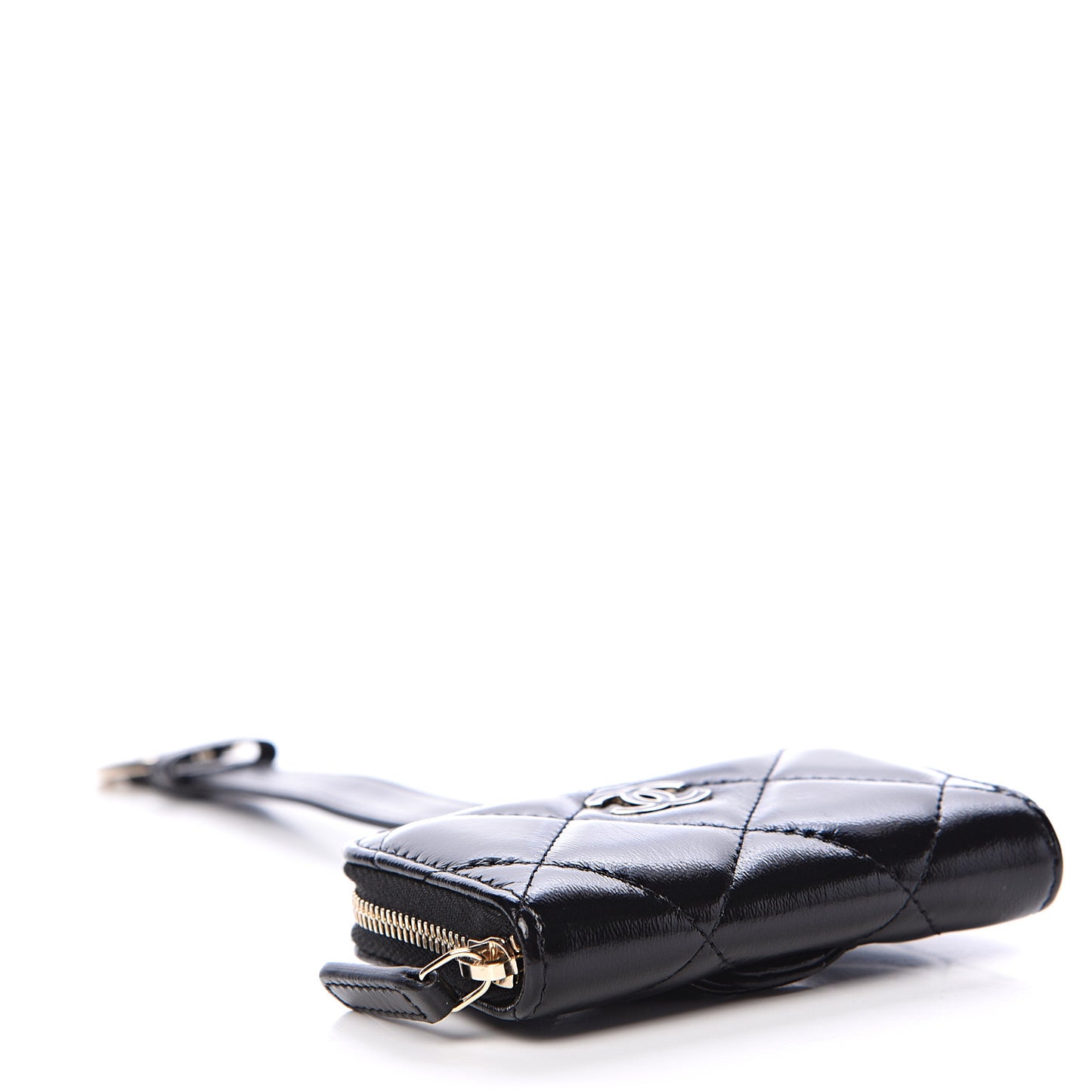 Shiny Lambskin Coin Purse Bracelet Black