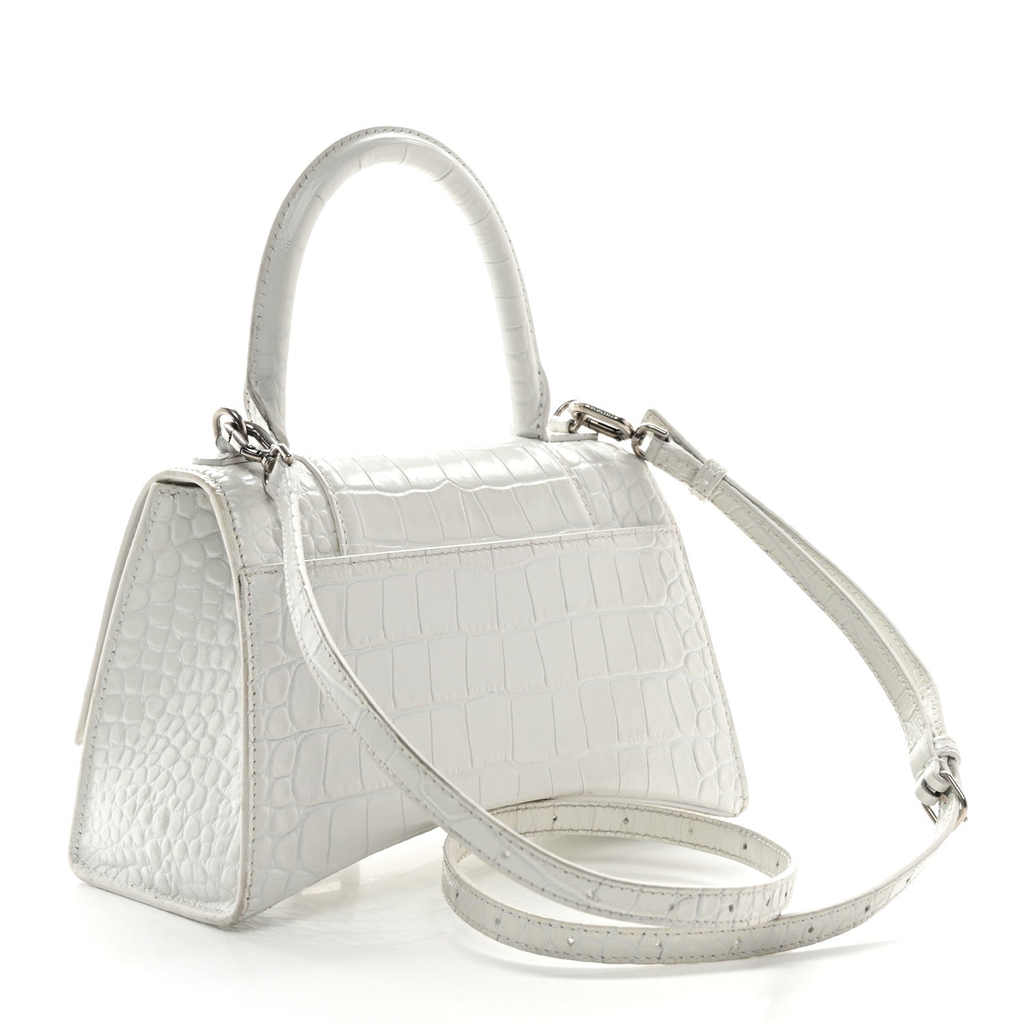 Balenciaga Shiny Calfskin Crocodile Embossed Small Hourglass Top Handle Bag White 3 of 13