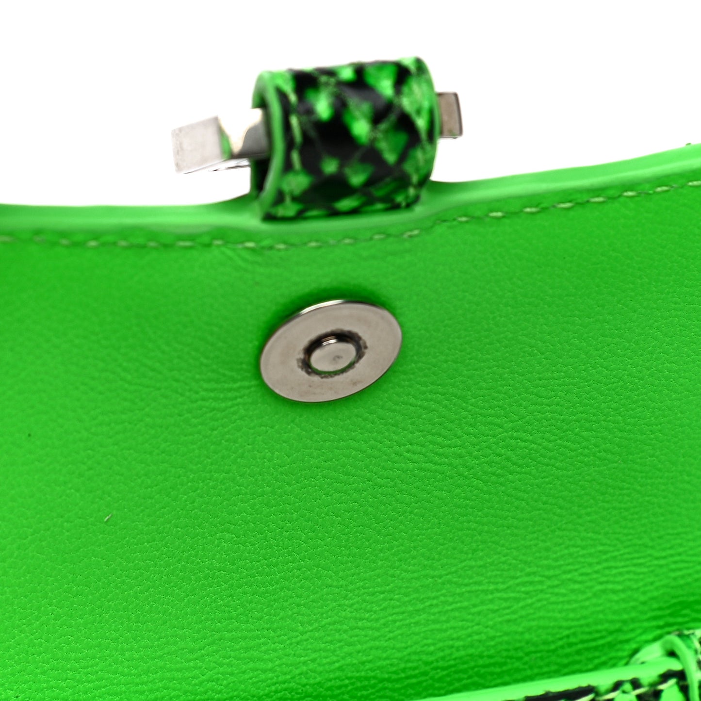 Shiny Calfskin Python Effect Hourglass Top Handle Bag Mini Fluo Green Black