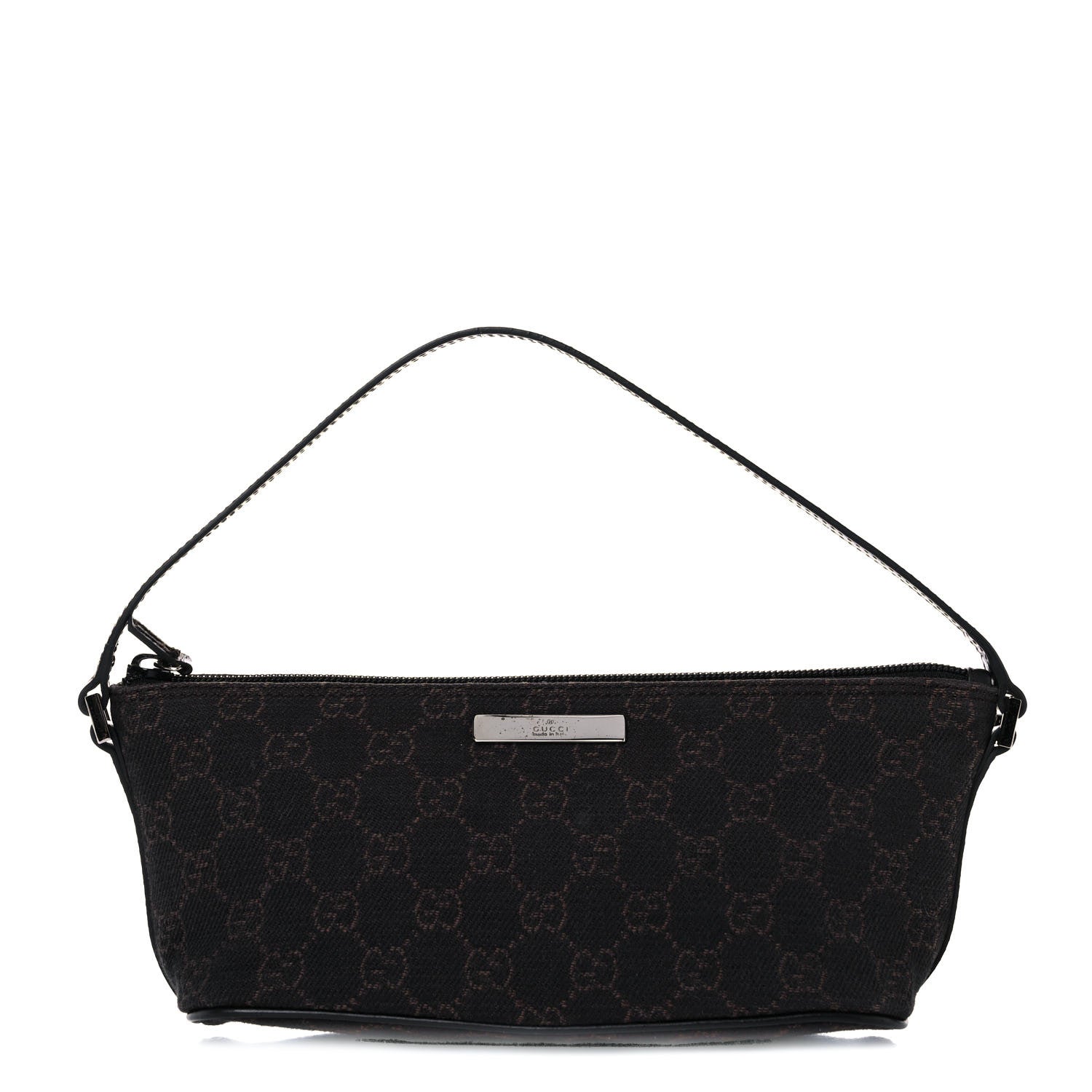 Gucci Denim Monogram Boat Pochette Dark Brown 1 of 15