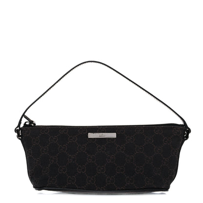 Gucci Denim Monogram Boat Pochette Dark Brown 1 of 15