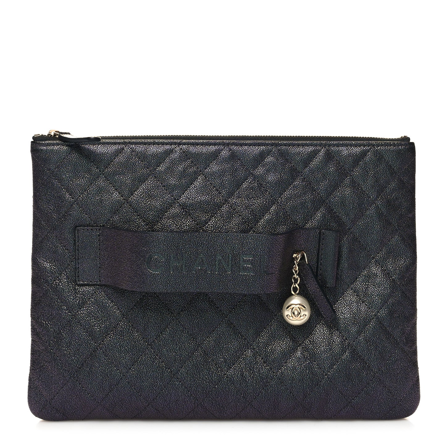 Iridescent Caviar Medium Night by the C Pouch Clutch Black