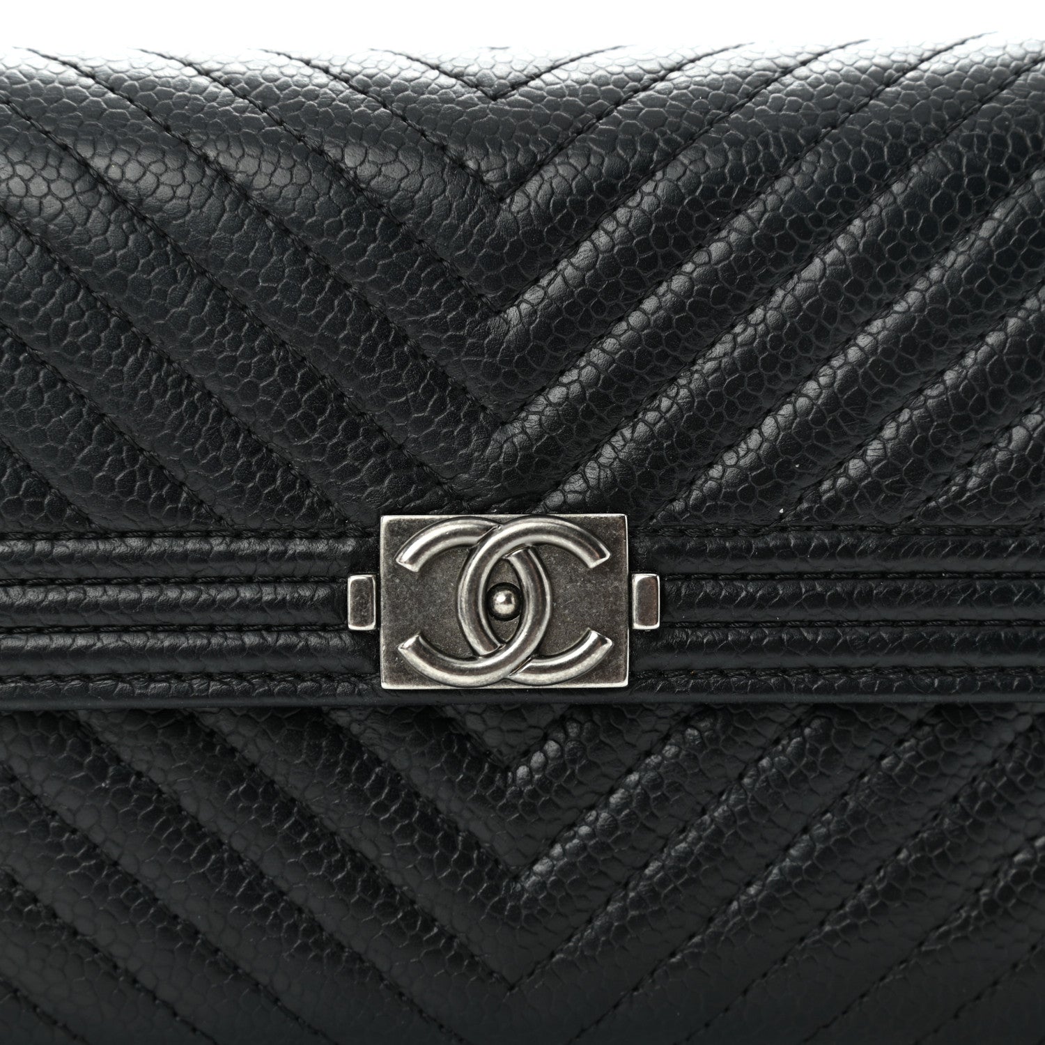 Chanel Caviar Chevron Quilted Medium Boy Flap Wallet Black 9 of 11