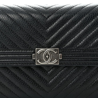 Chanel Caviar Chevron Quilted Medium Boy Flap Wallet Black 9 of 11
