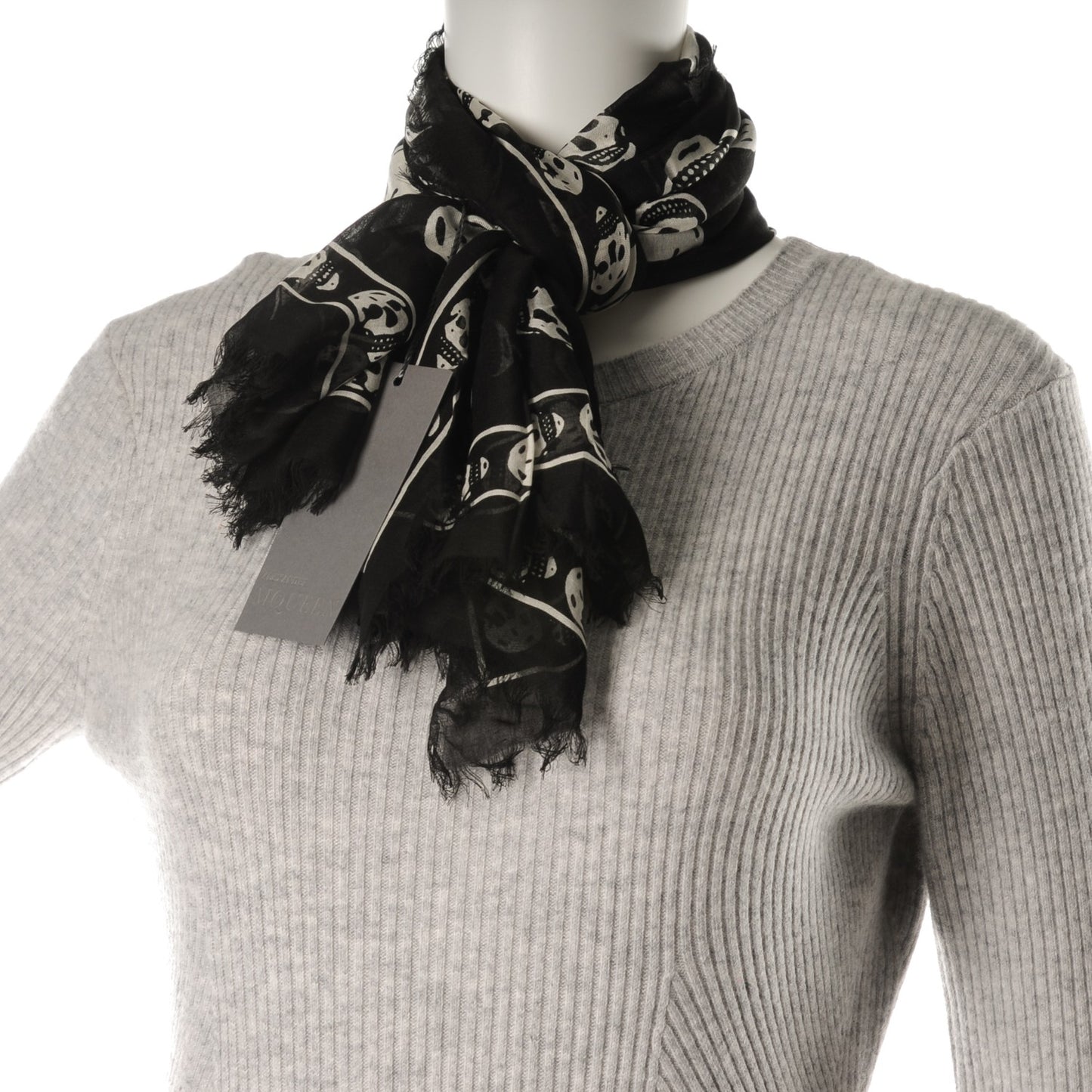 Modal Silk Skull Scarf Black White