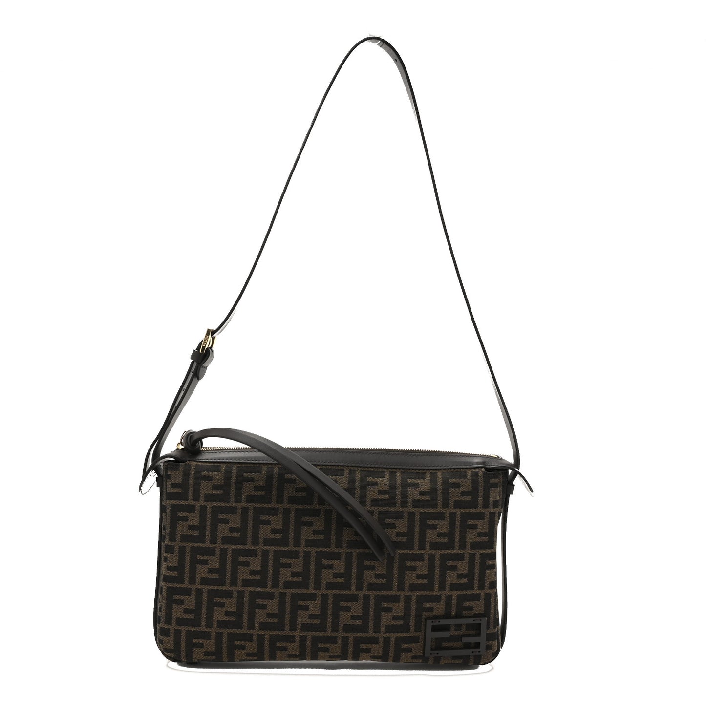 Fabric Jacquard Vitello Grace FF 1974 Medium Simply Fendi Shoulder Bag Tobacco Moro Ebano