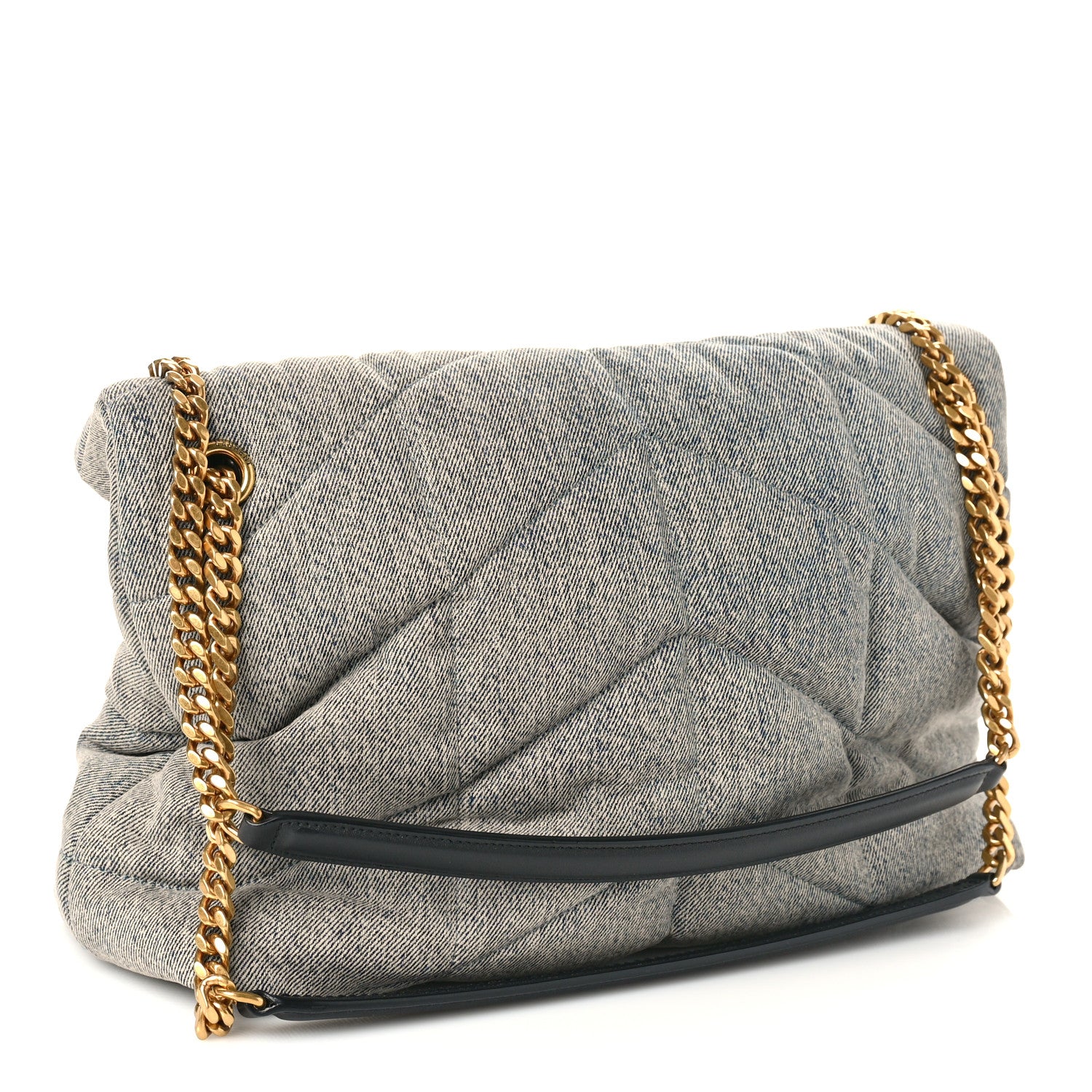 Saint Laurent Denim Quilted Medium Loulou Puffer Monogram Chain Satchel Azur 3 of 7