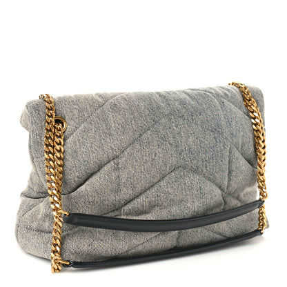 Saint Laurent Denim Quilted Medium Loulou Puffer Monogram Chain Satchel Azur 3 of 7