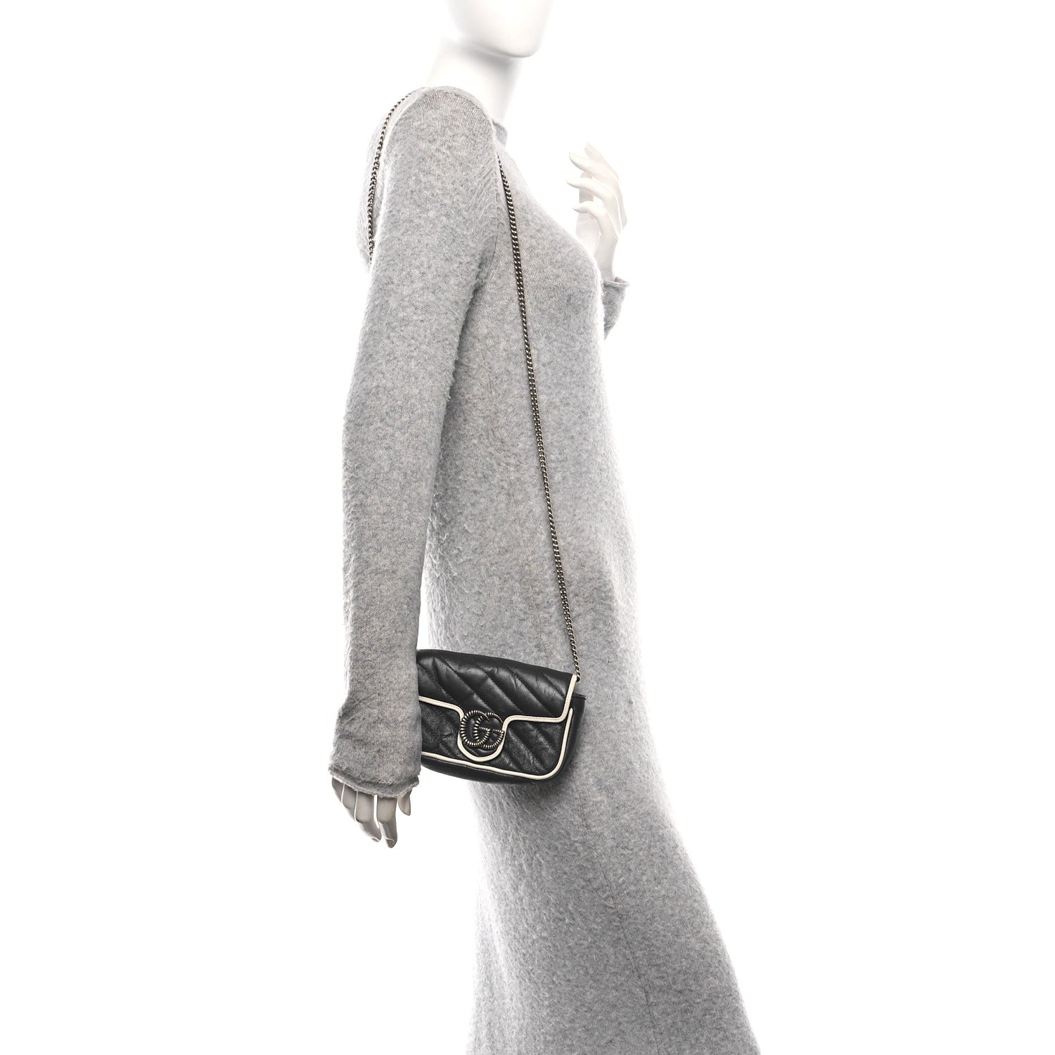 Gucci Vintage Effect Calfskin Matelasse Diagonal Super Mini Torchon GG Marmont Shoulder Bag Blue Agata Mystic White 2 of 10