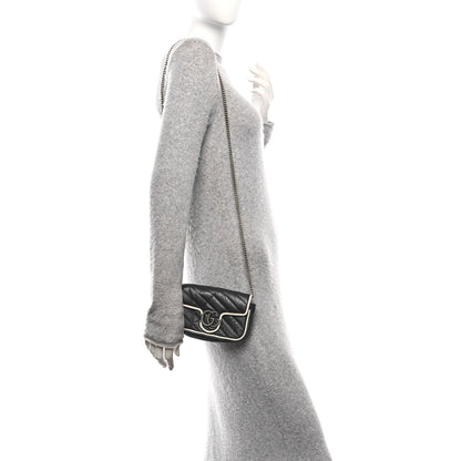 Gucci Vintage Effect Calfskin Matelasse Diagonal Super Mini Torchon GG Marmont Shoulder Bag Blue Agata Mystic White 2 of 10