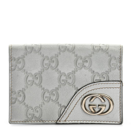 Gucci Metallic Guccissima Interlocking G Flap Card Case Silver 1 of 10