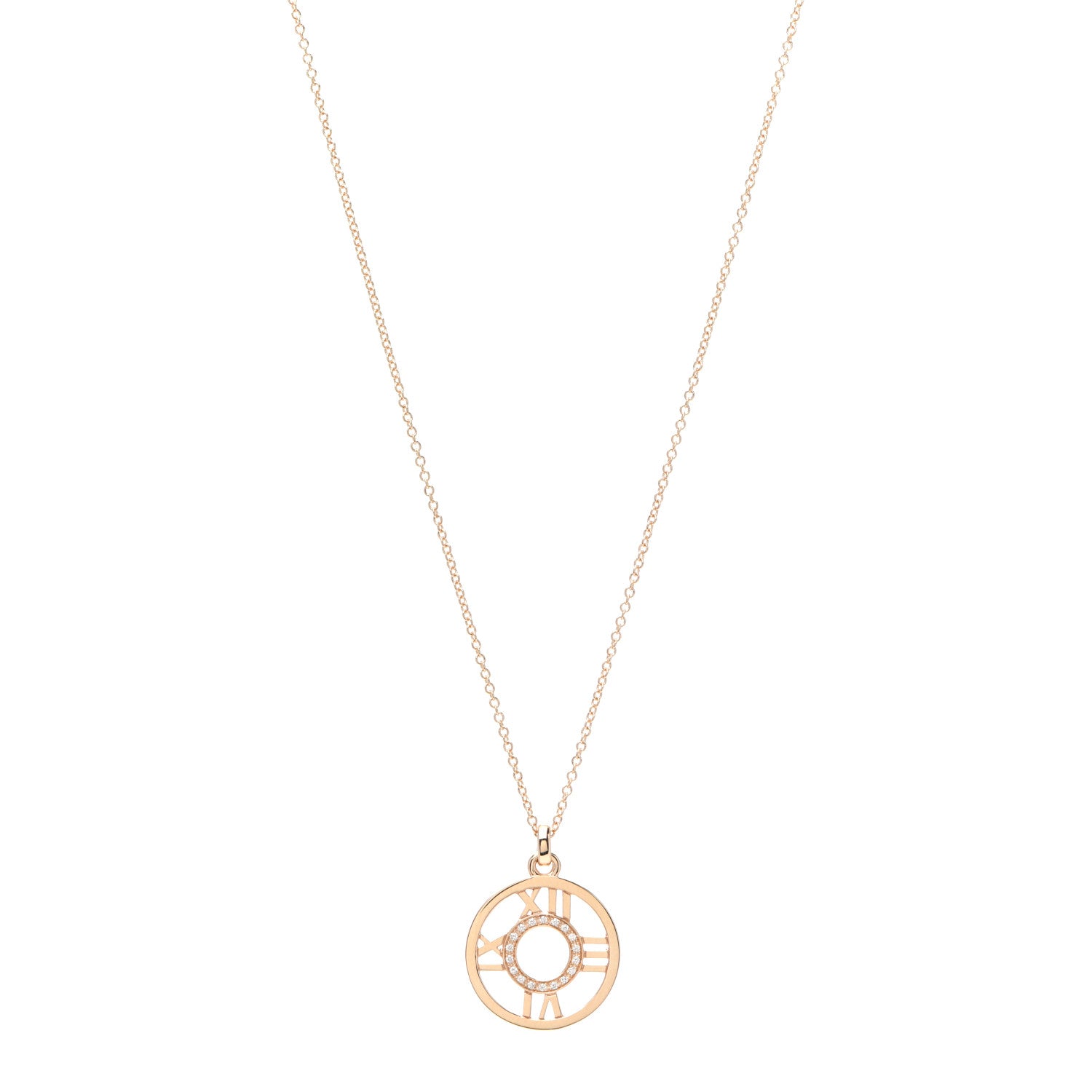 Tiffany 18K Rose Gold Diamond Small Atlas Open Pendant Necklace 1 of 6
