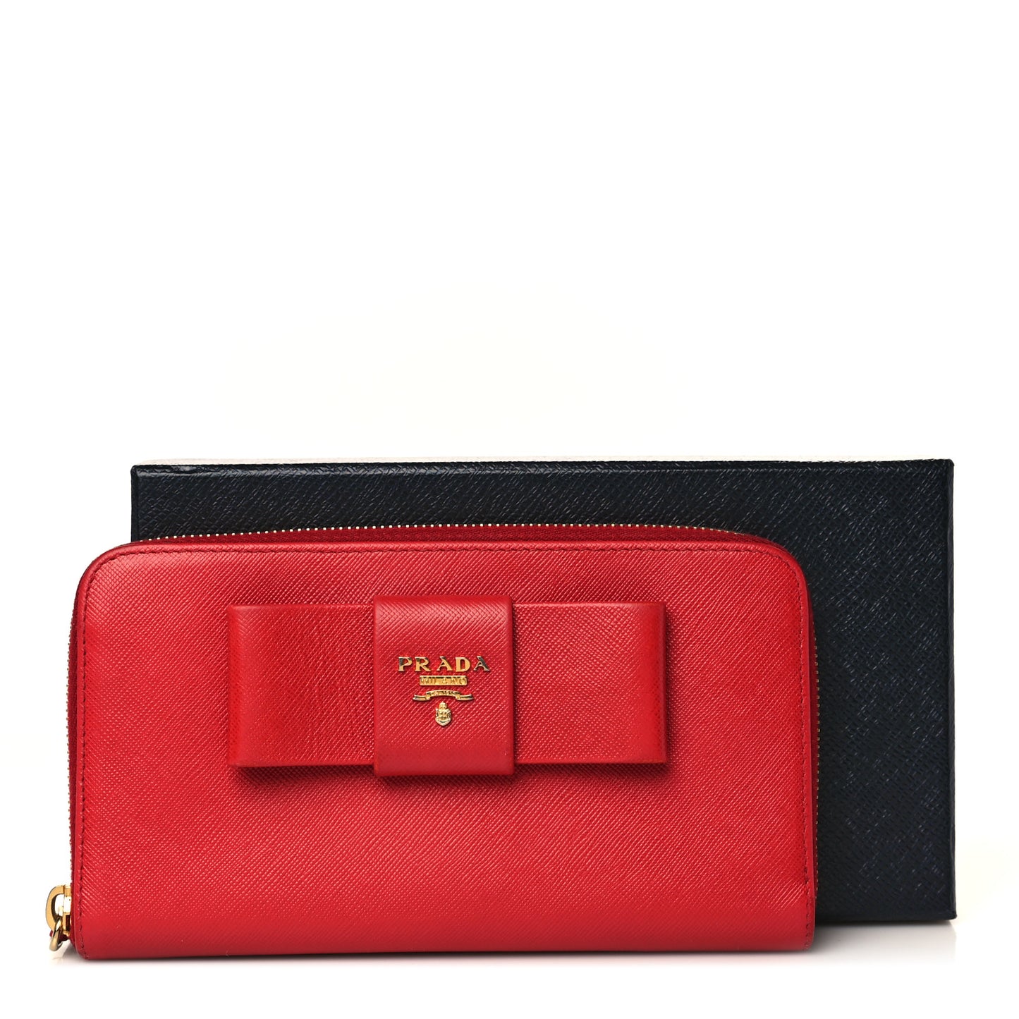 Saffiano Fiocco Bow Zip Around Wallet Fuoco