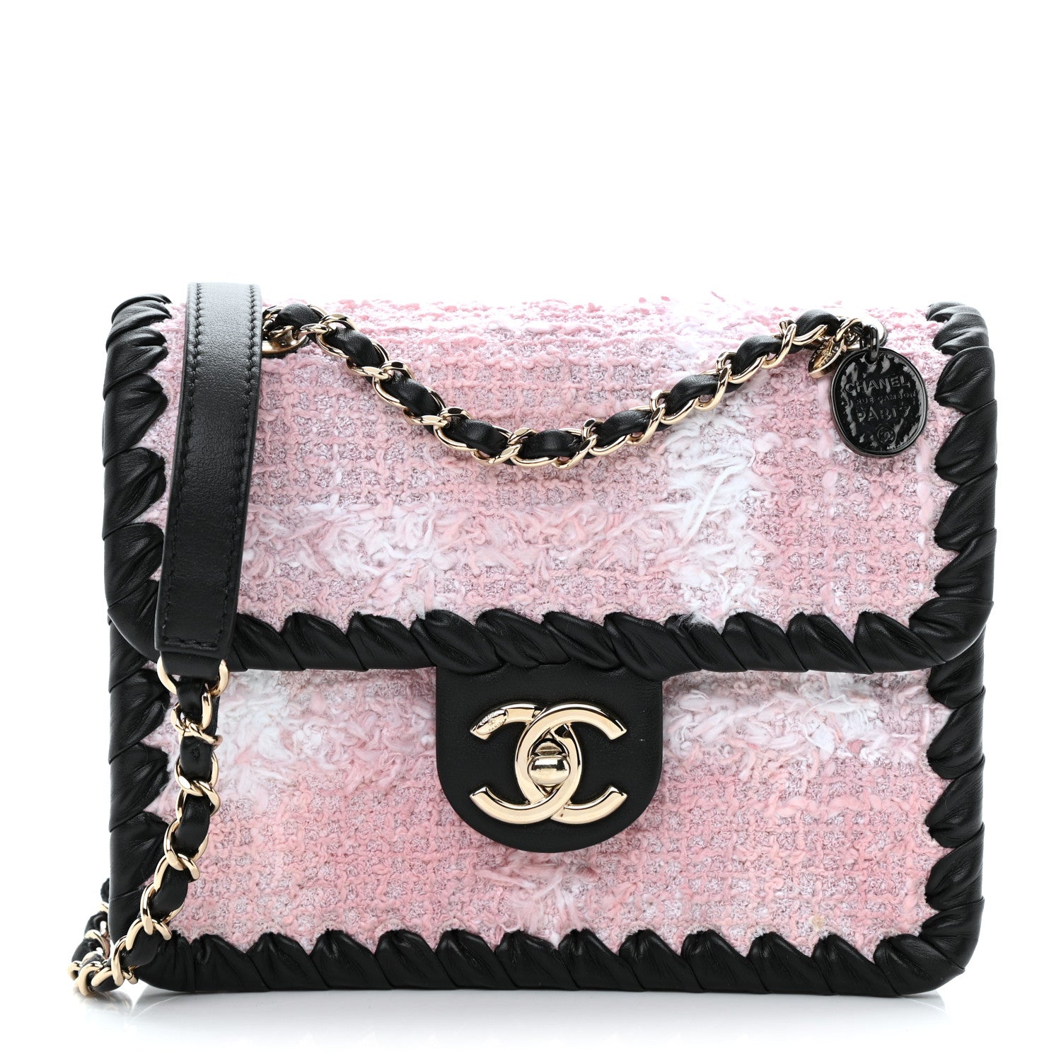 Chanel Tweed Braided Calfskin Mini My Own Frame Flap Pink Black 1 of 9