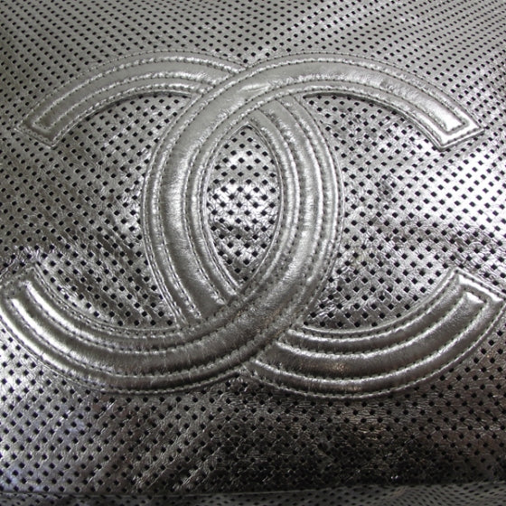 Metallic Glazed Calfskin Perforated XL Rodeo Drive Tote Silver