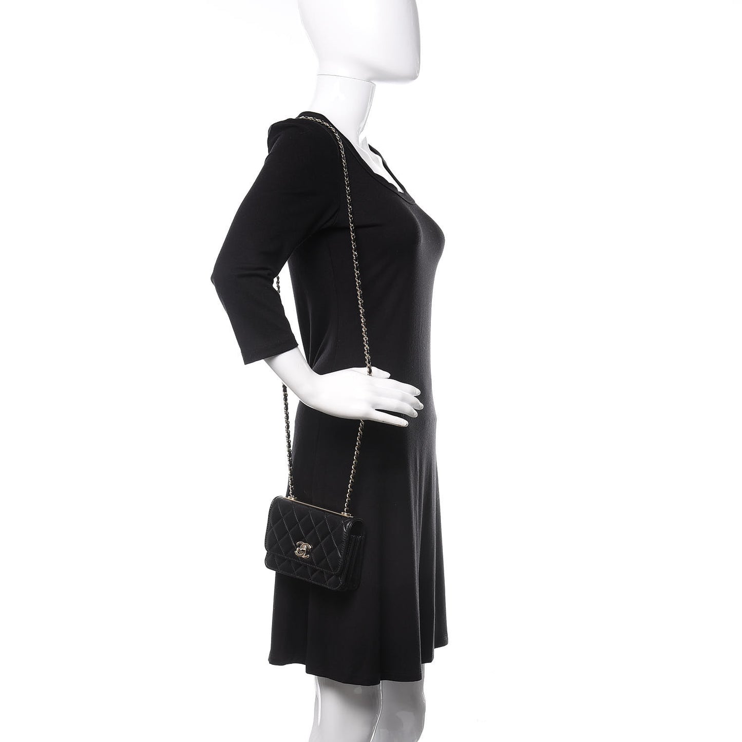 Lambskin Quilted Mini Trendy CC Wallet On Chain WOC Black