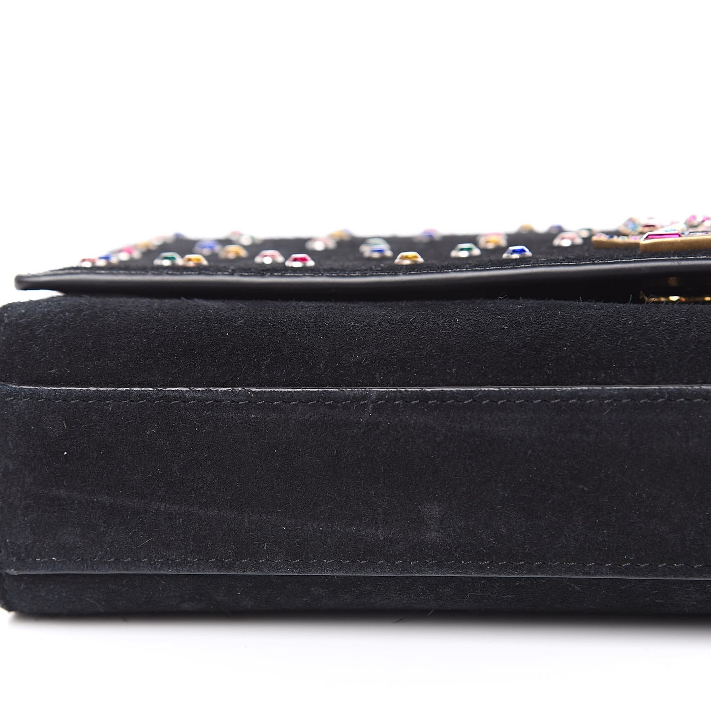 Suede Crystal Medium Classic Monogram Kate Satchel Black