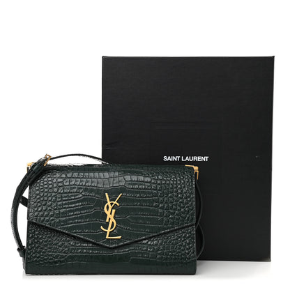 Saint Laurent Calfskin Crocodile Embossed Monogram Mini Uptown Crossbody Dark Mint 10 of 10