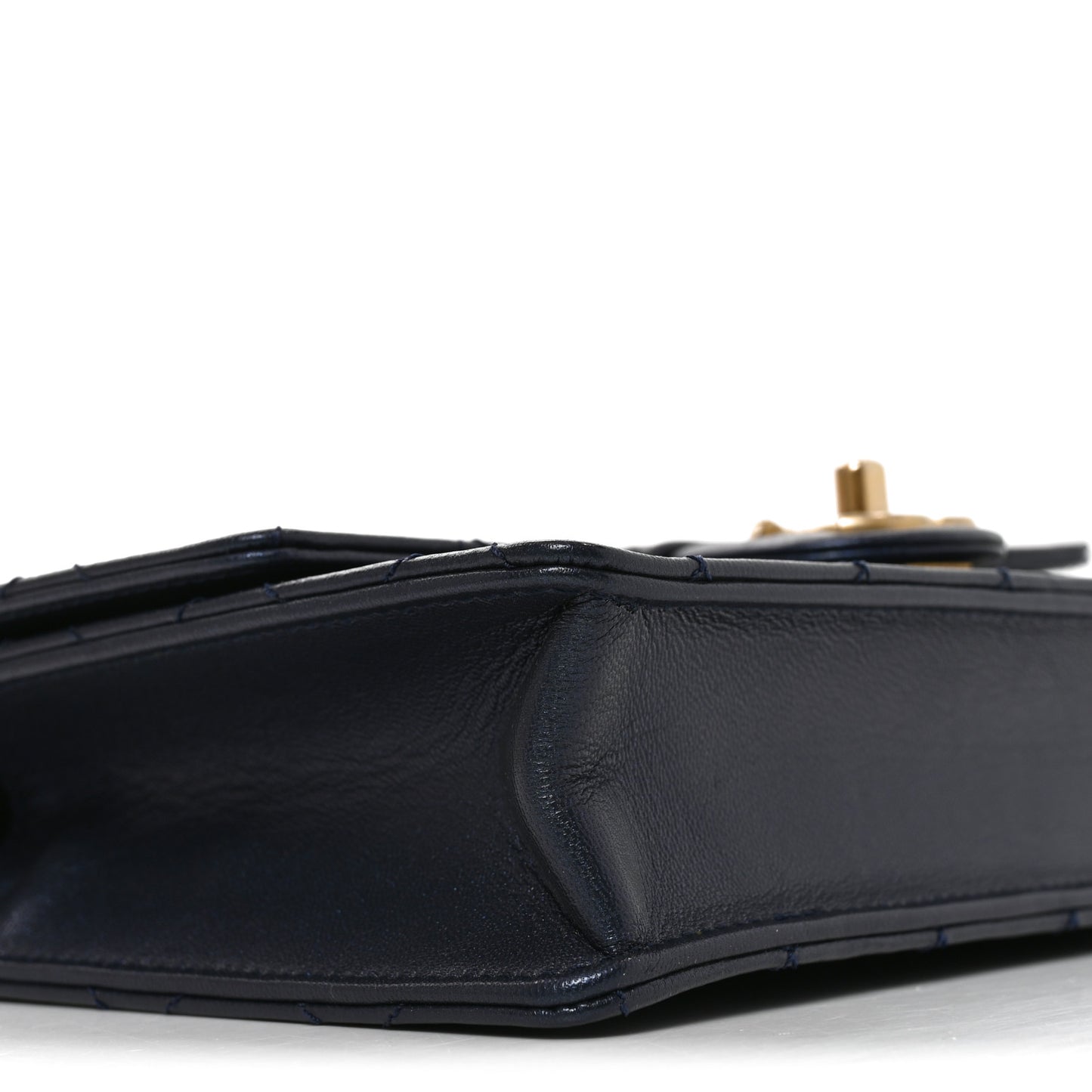 Iridescent Lambskin Quilted Small Chic Pearls Flap Navy Blue