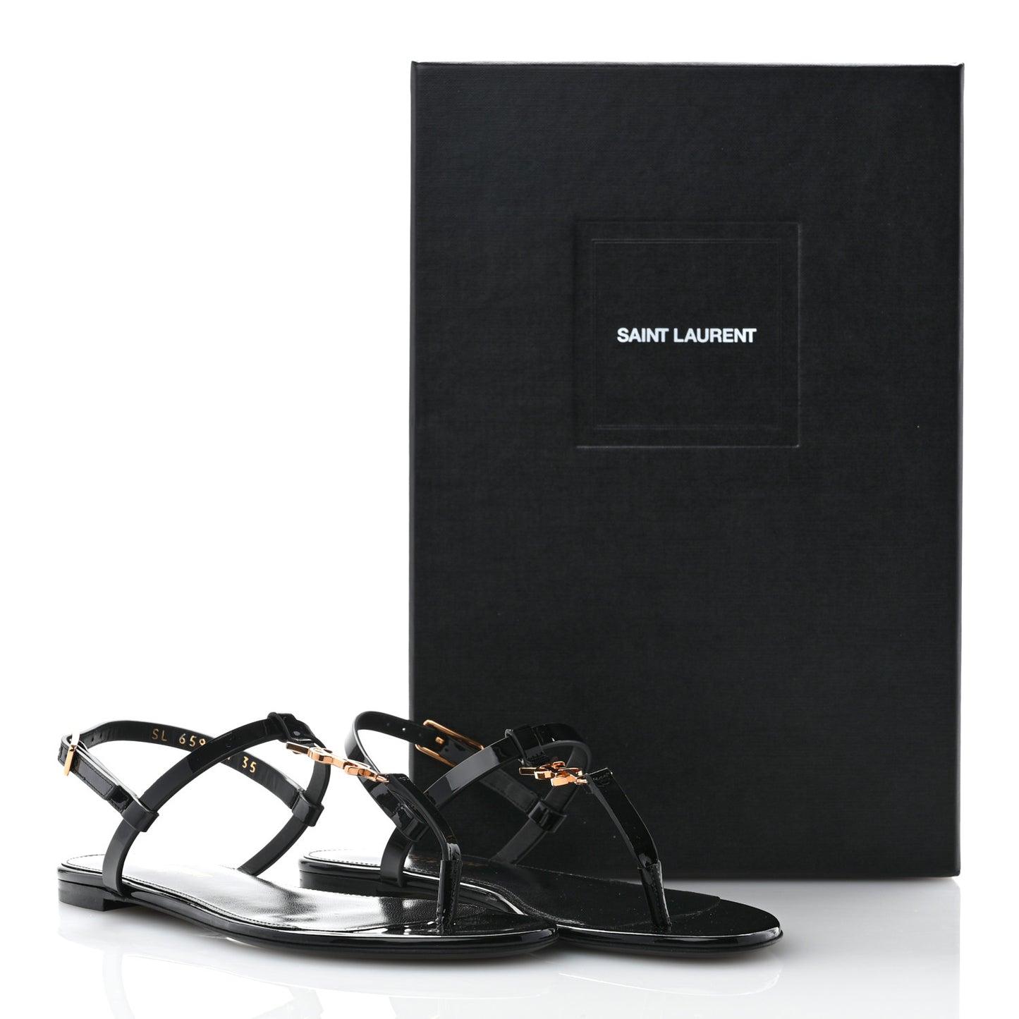 Patent Calfskin Cassandra Monogram Sandals 35 Black