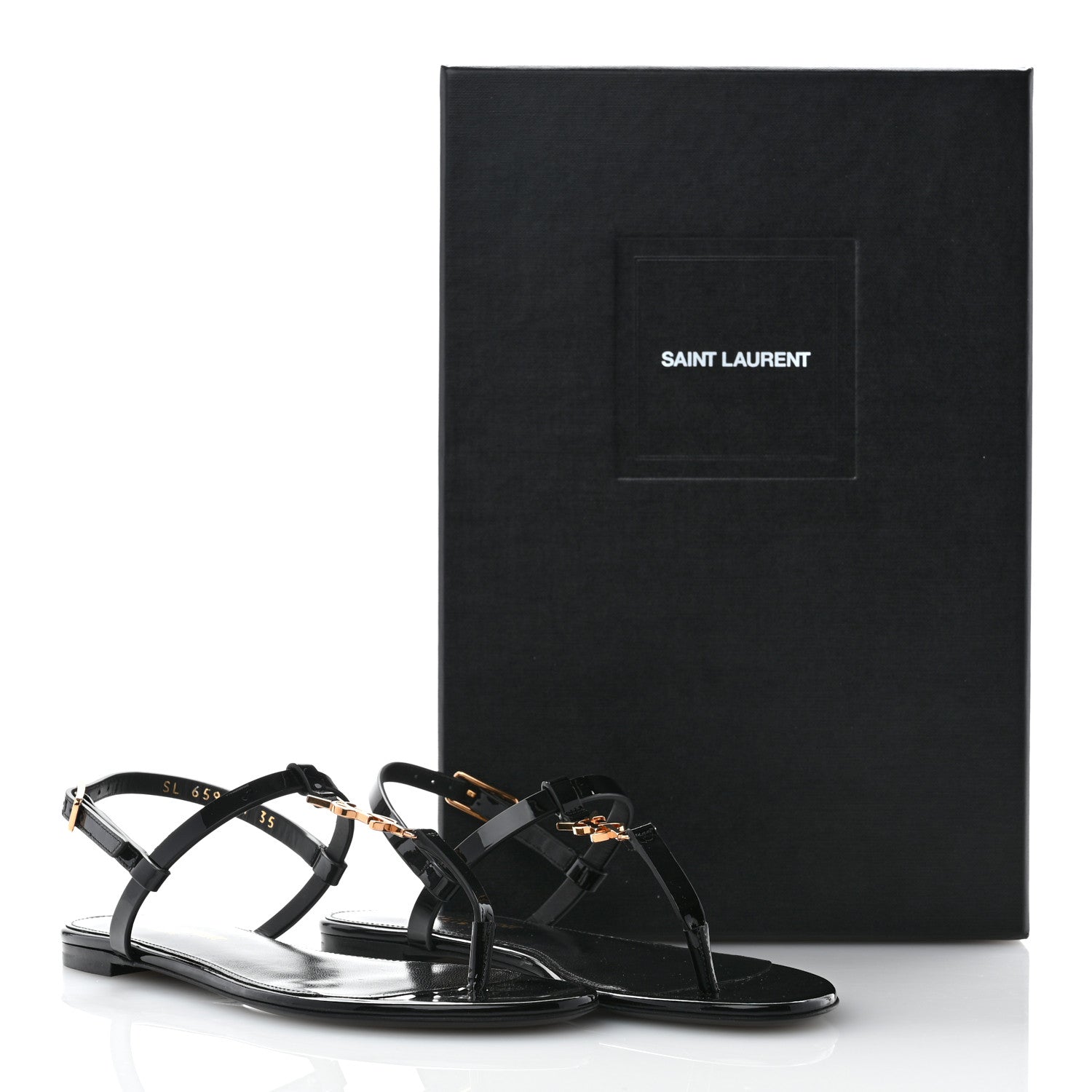 Saint Laurent Patent Calfskin Cassandra Monogram Sandals 35 Black 9 of 9
