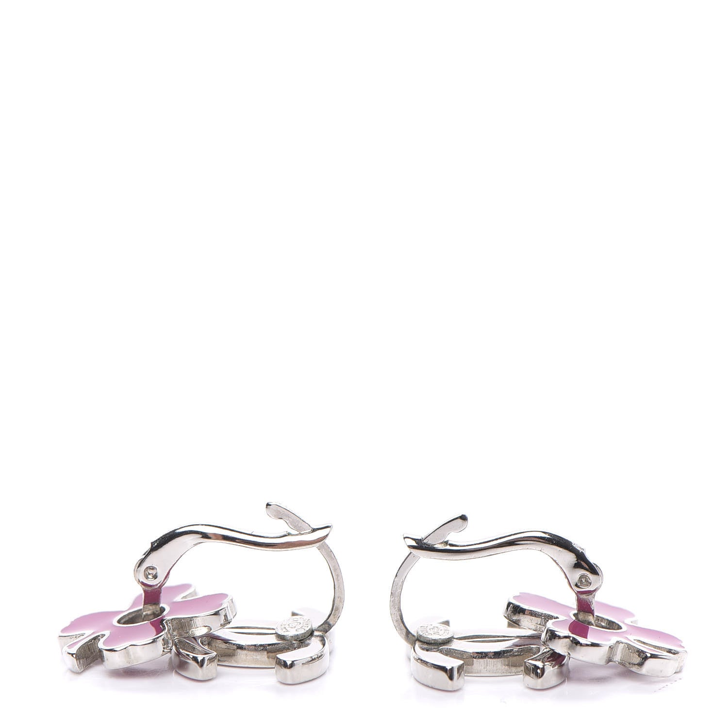 Chanel Enamel Clover CC Earrings Pink Silver 3 of 5