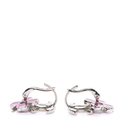 Chanel Enamel Clover CC Earrings Pink Silver 3 of 5