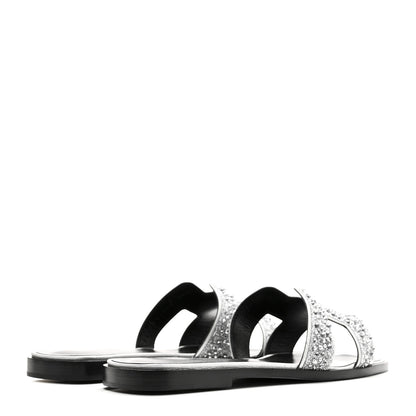 Hermes Velvet Goatskin Crystal Beads Oran Sandals 37 Gris Argente 5 of 11
