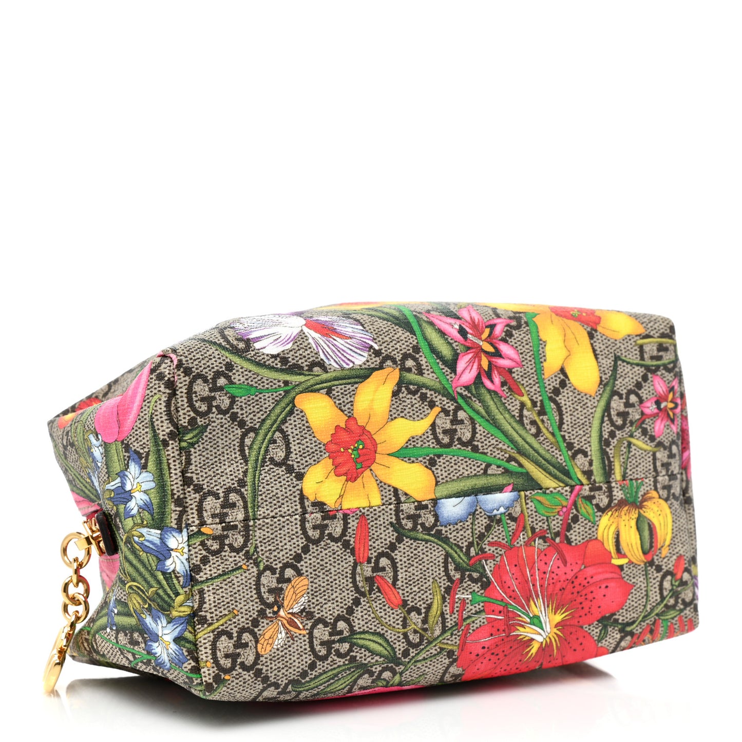 Soft GG Supreme Monogram Flora Calfskin Medium Ophidia Cosmetic Case Beige Ebony Multicolor Rosso