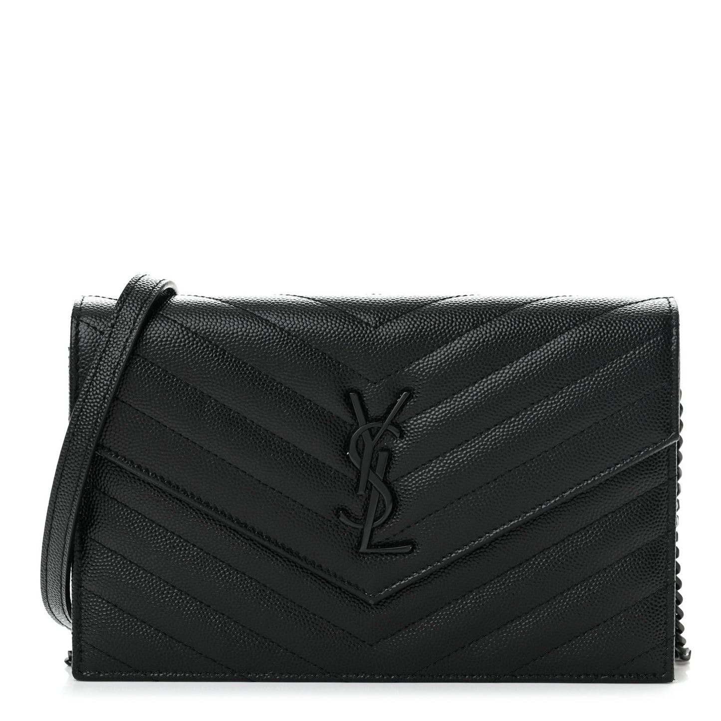 Grain De Poudre Matelasse Chevron Monogram Monochrome Envelope Chain Wallet Black