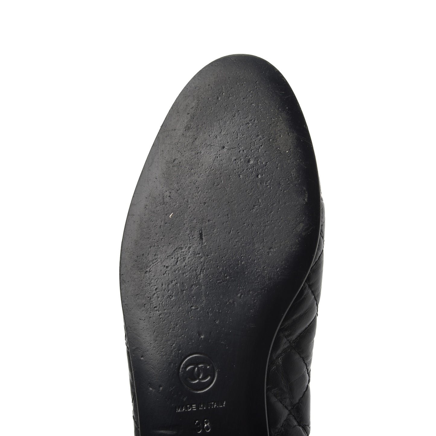 Aged Calfskin Quilted CC Cap Toe Ballerina Flats 38 Black