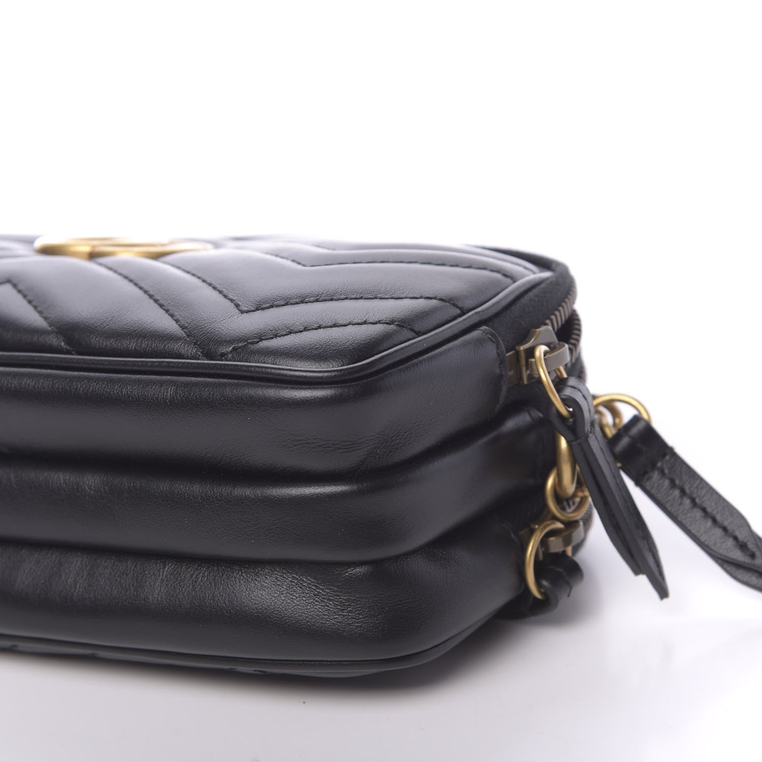 Gucci Calfskin Matelasse Mini GG Marmont Chain Crossbody Bag Black 11 of 12