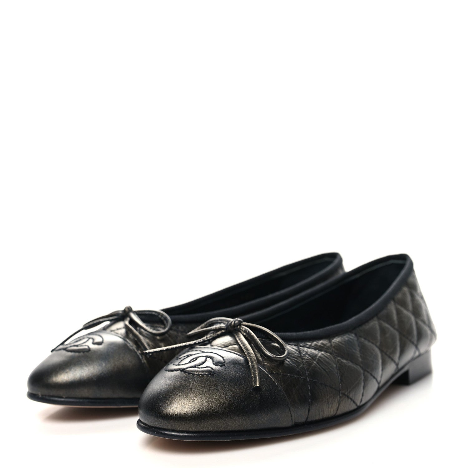 Chanel Metallic Aged Calfskin Quilted CC Cap Toe Ballerina Flats 36.5 Dark Brown 3 of 8