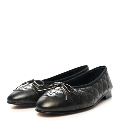 Chanel Metallic Aged Calfskin Quilted CC Cap Toe Ballerina Flats 36.5 Dark Brown 3 of 8