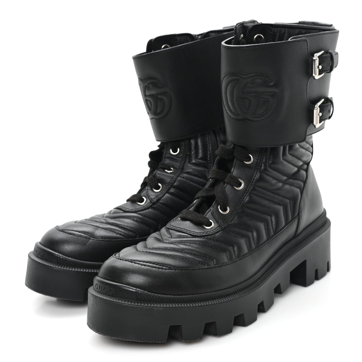 Nappa Frances GG Matelasse Platform Combat Boots 37 Black