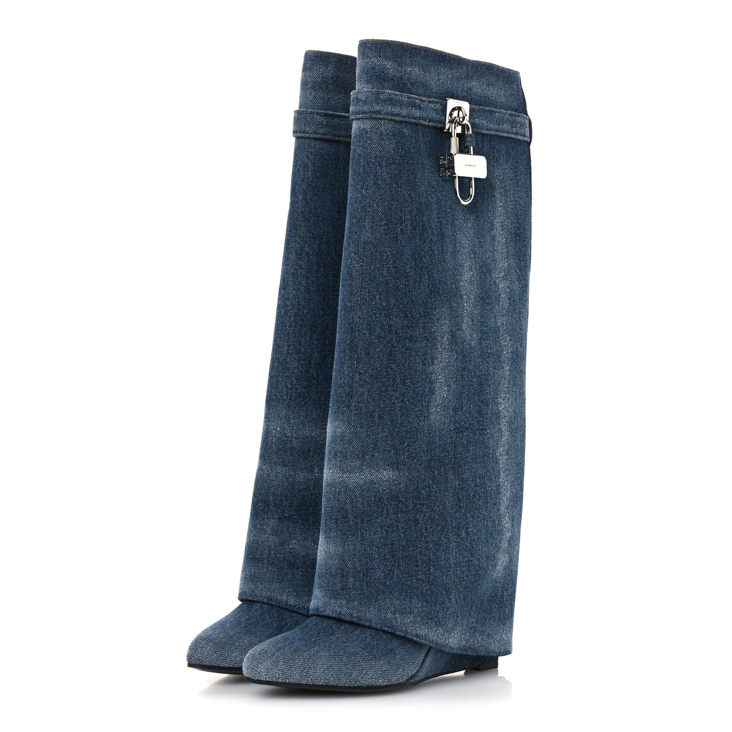Givenchy Washed Denim Shark Lock Pant Boots 40 Blue 1770353