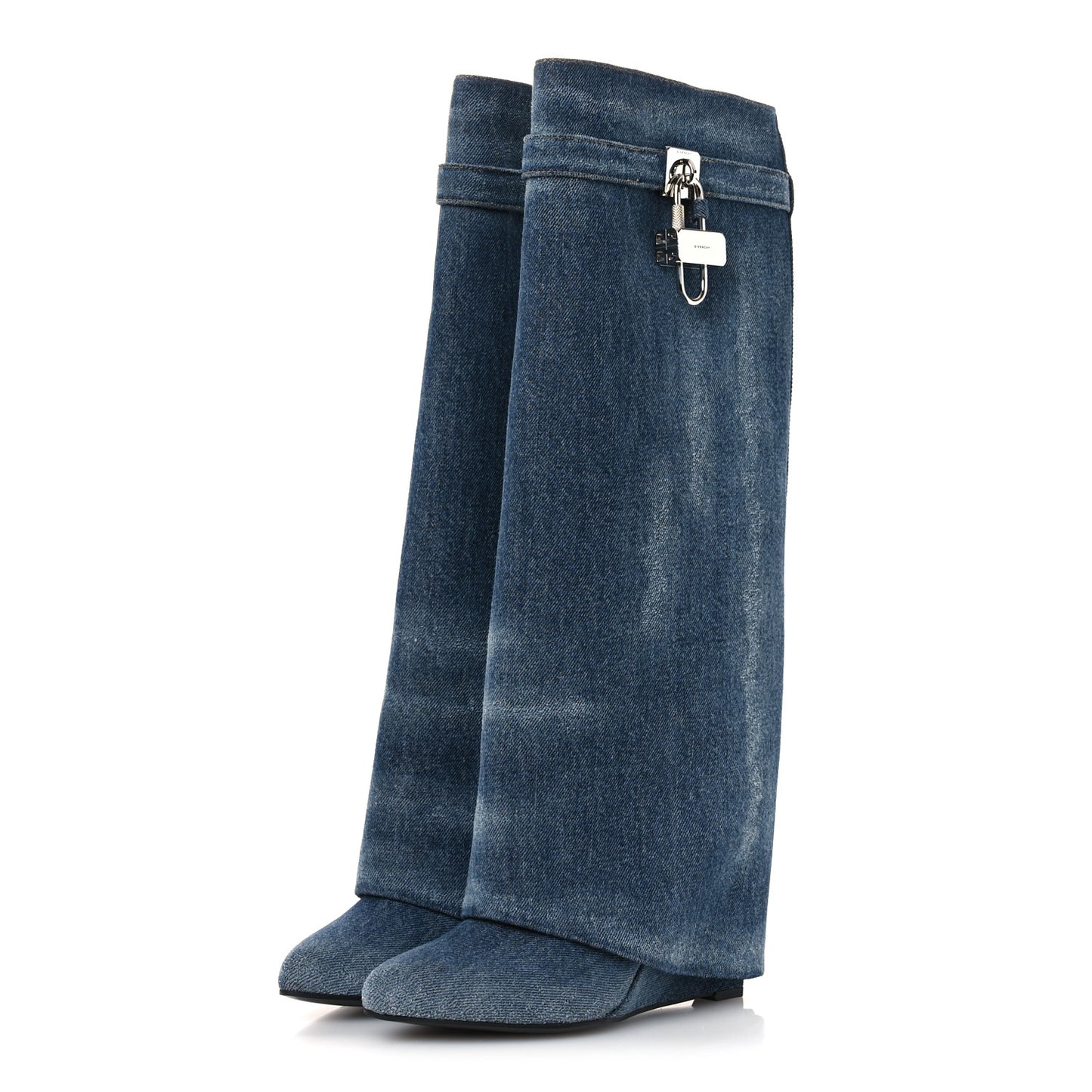 Washed Denim Shark Lock Pant Boots 40 Blue