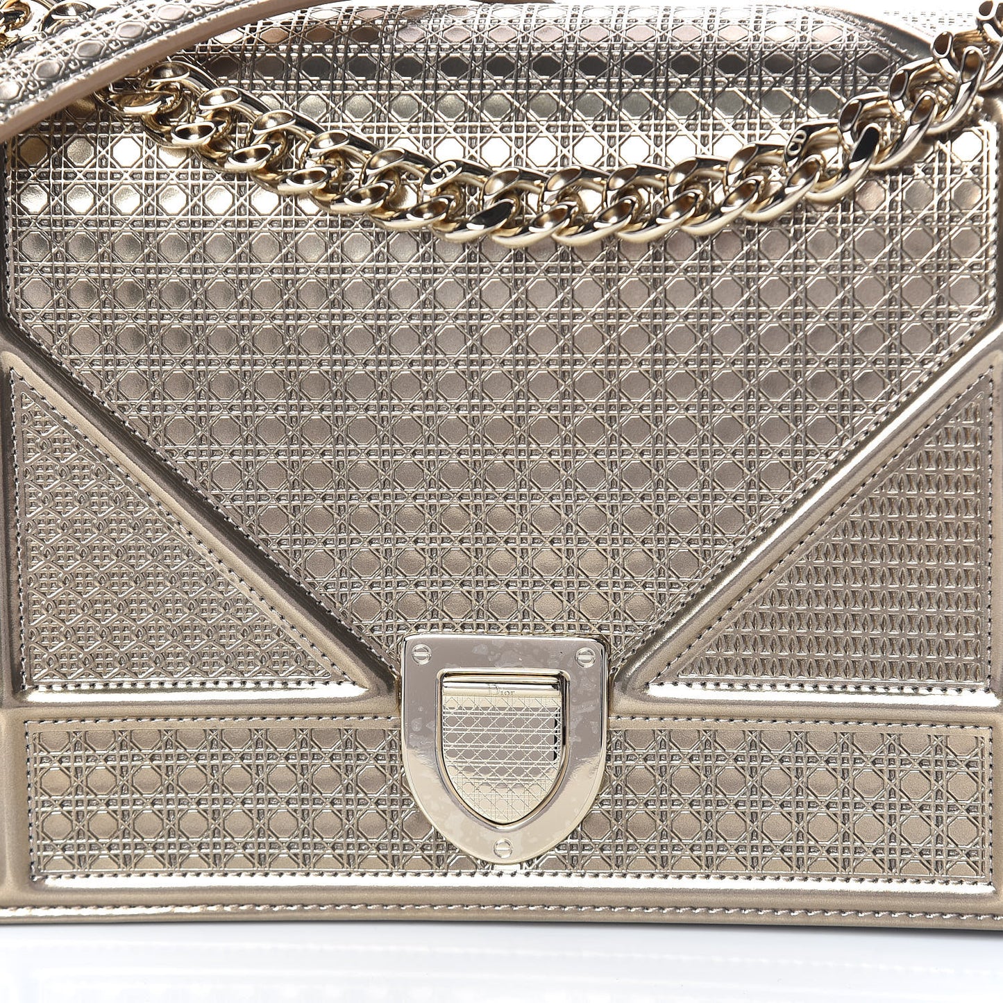 Metallic Patent Micro-Cannage Medium Diorama Flap Bag Gold
