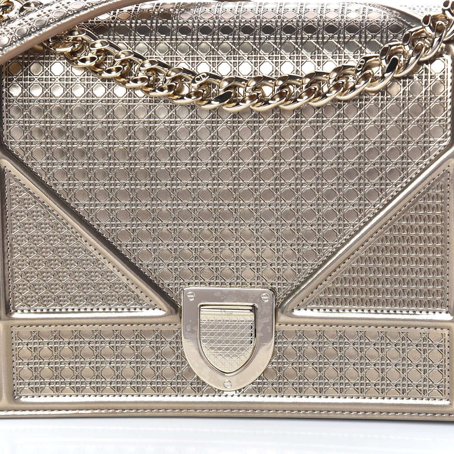 Christian Dior Metallic Patent Micro-Cannage Medium Diorama Flap Bag Gold 10 of 11