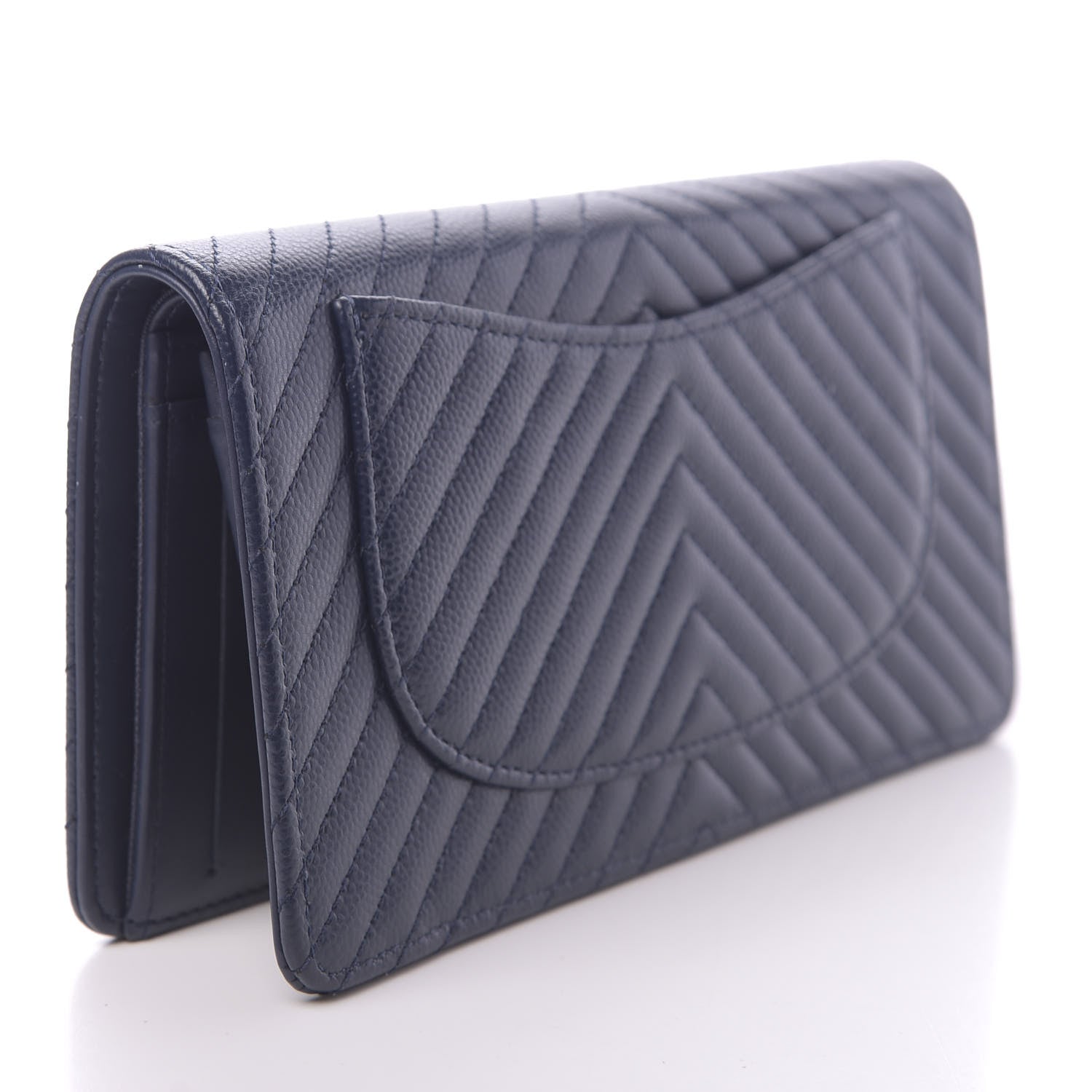 Chanel Caviar Chevron Quilted Yen Wallet Navy 3 of 8