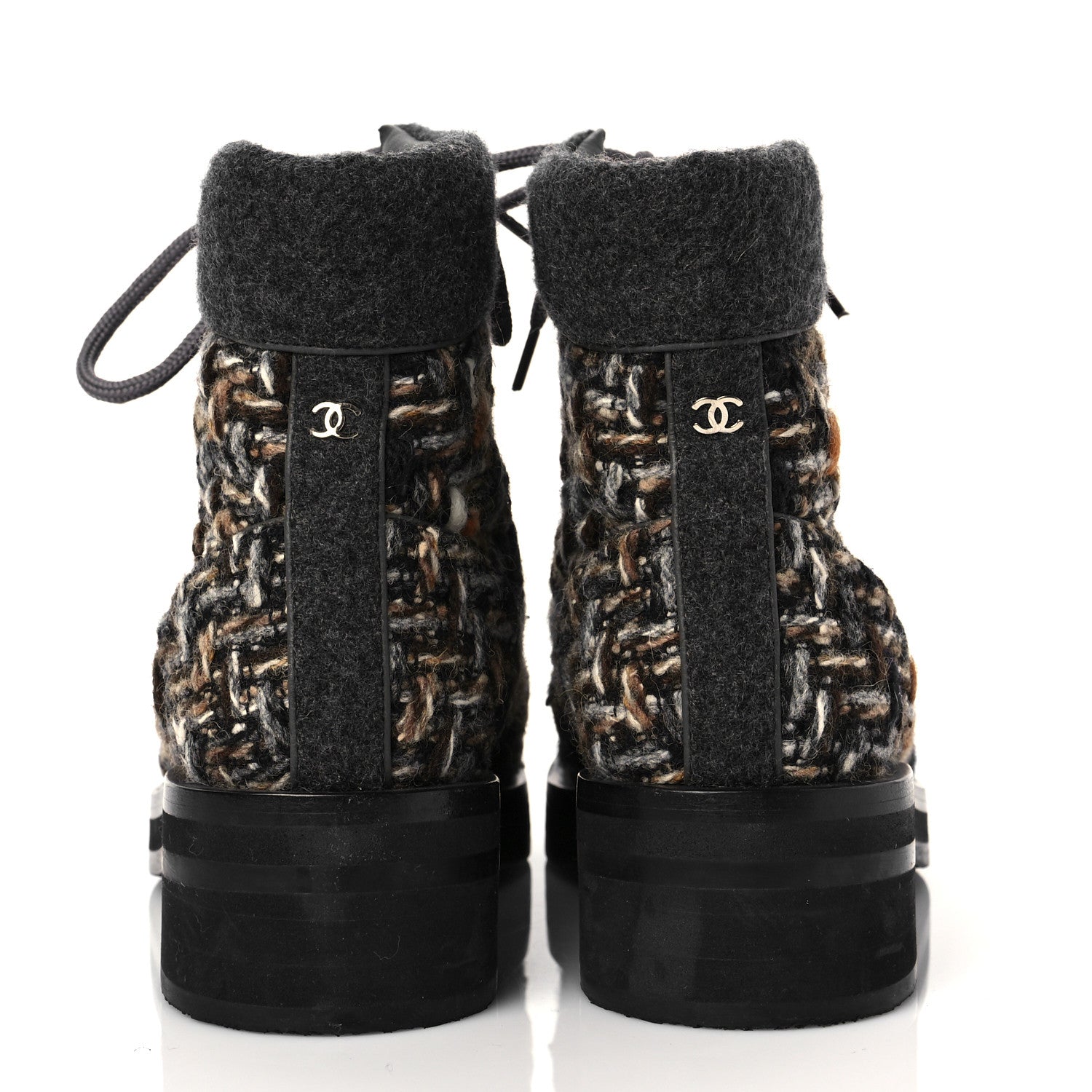Chanel Tweed Lace Up Short Boots 38 Green Brown Black 5 of 7