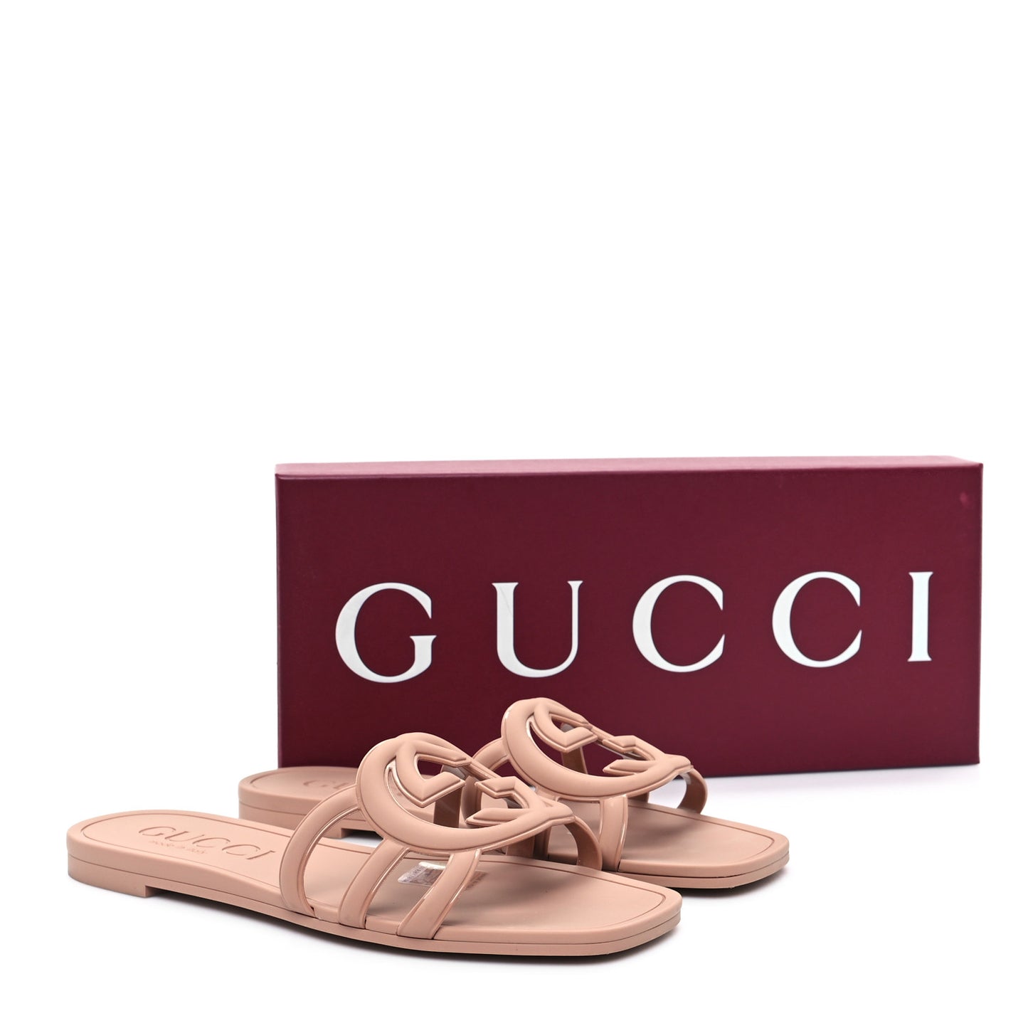 Rubber Interlocking G Womens Slide Sandals 36 Light Beige