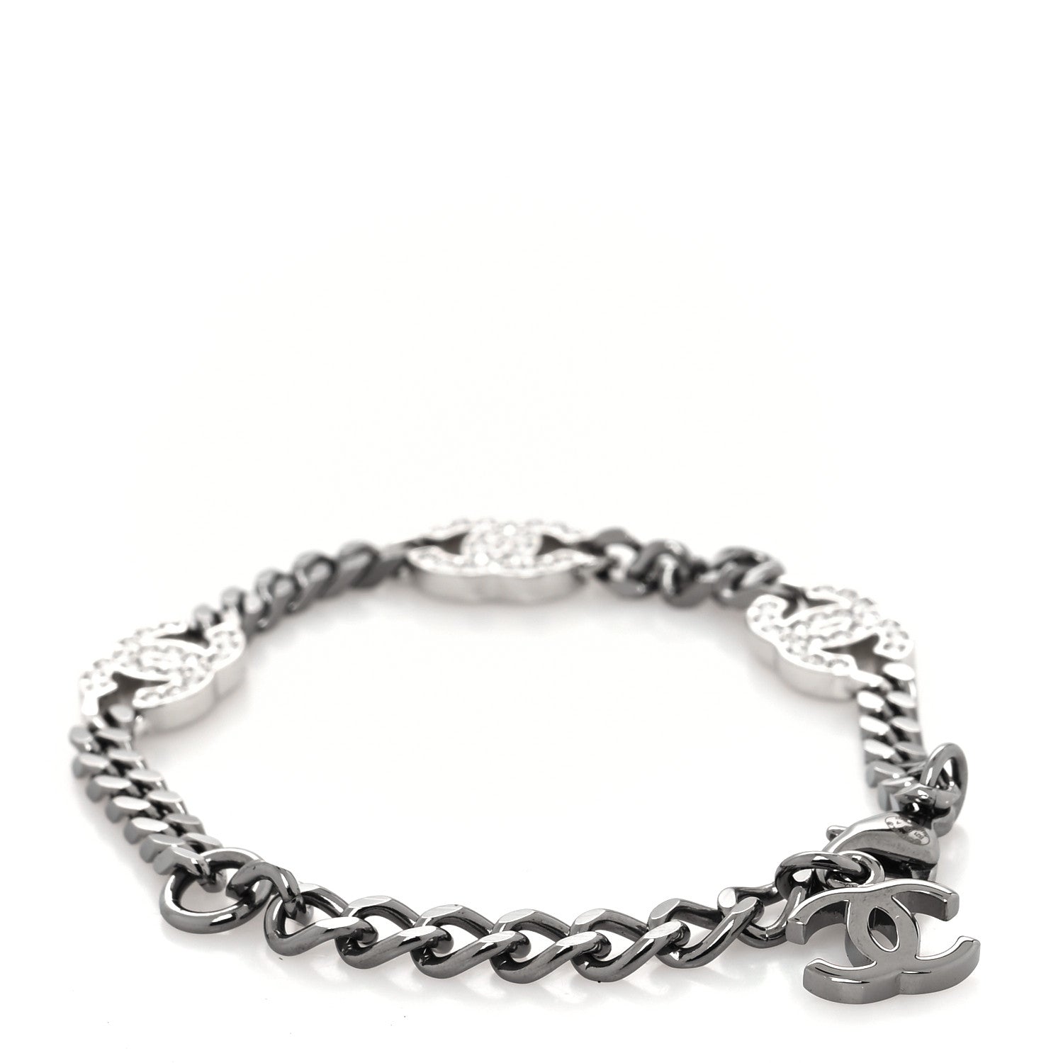 Chanel Crystal CC Chain Bracelet Silver 1 of 4