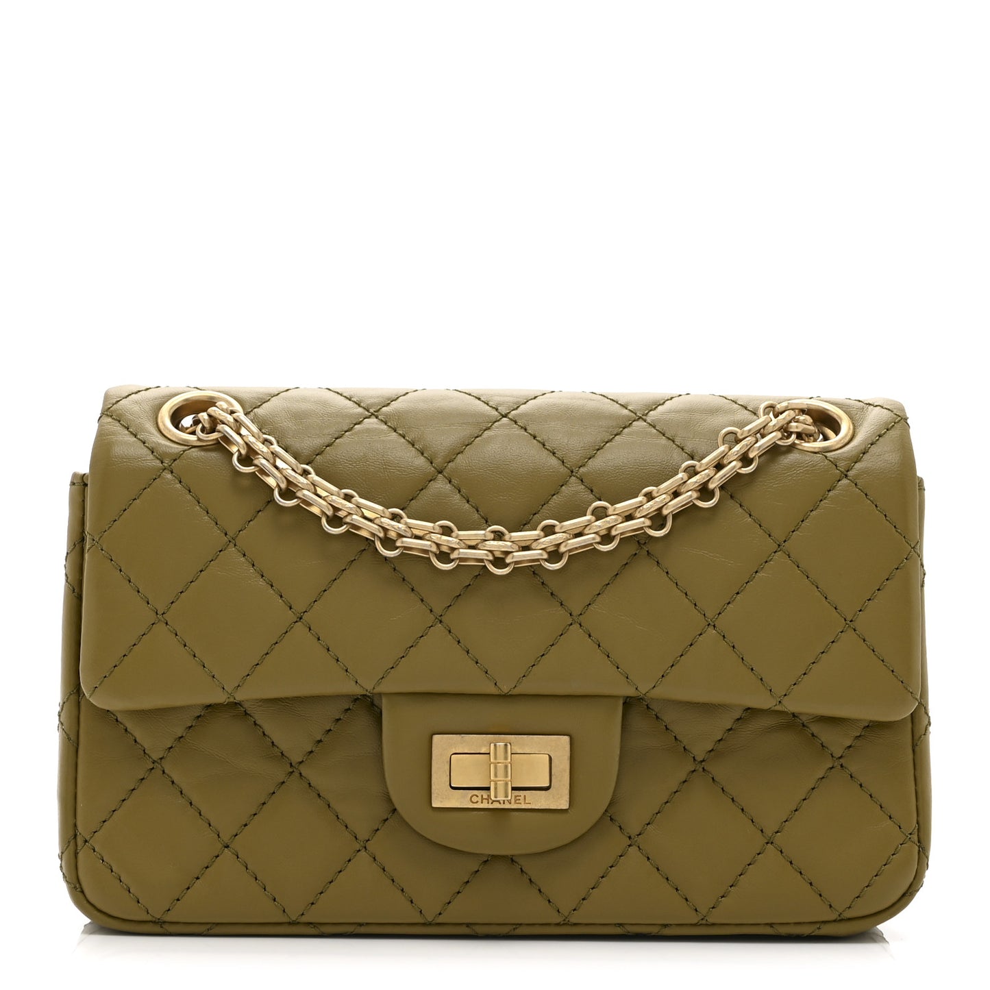 Aged Calfskin Quilted 2.55 Reissue 224 Flap  Khaki