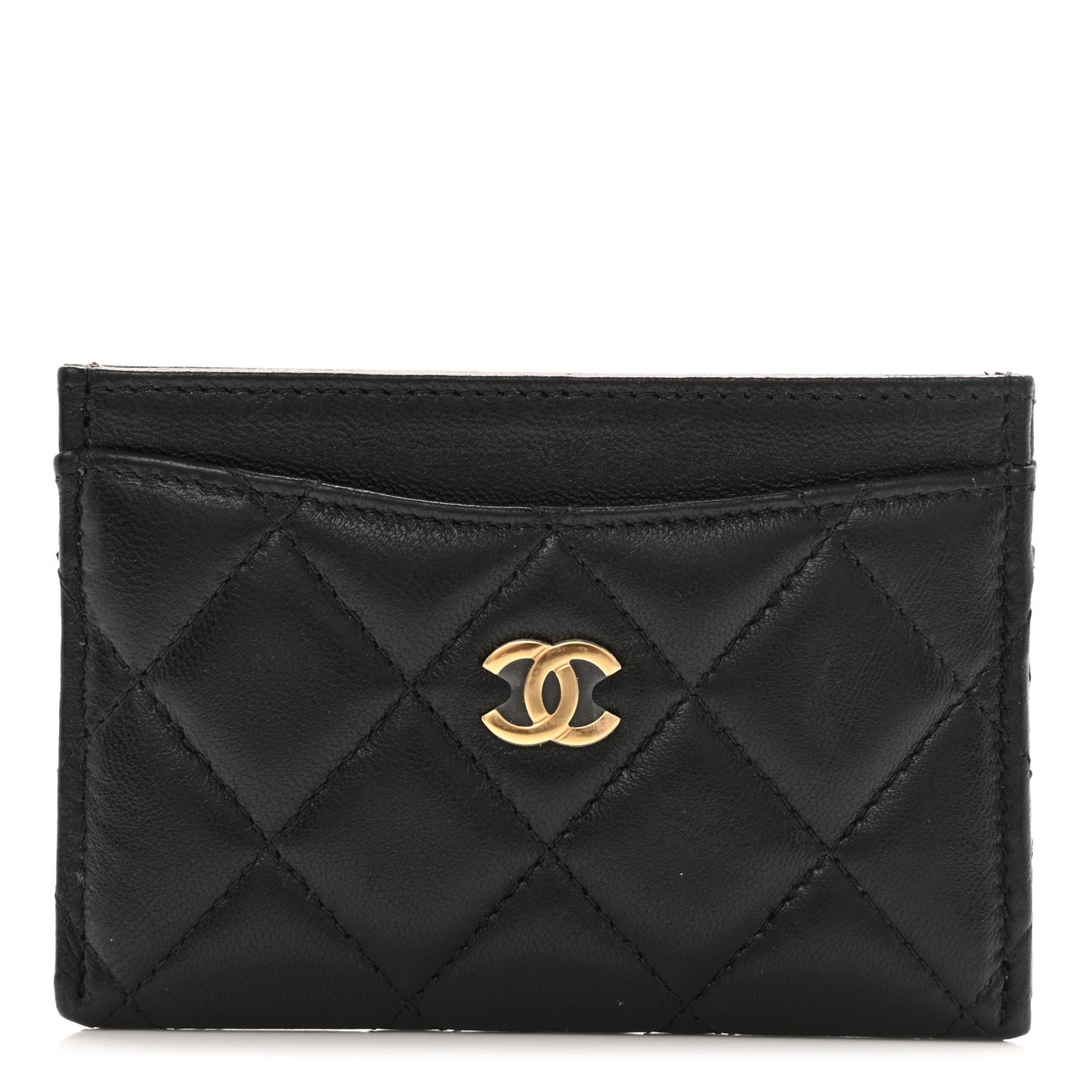 Lambskin Quilted Card Holder Black