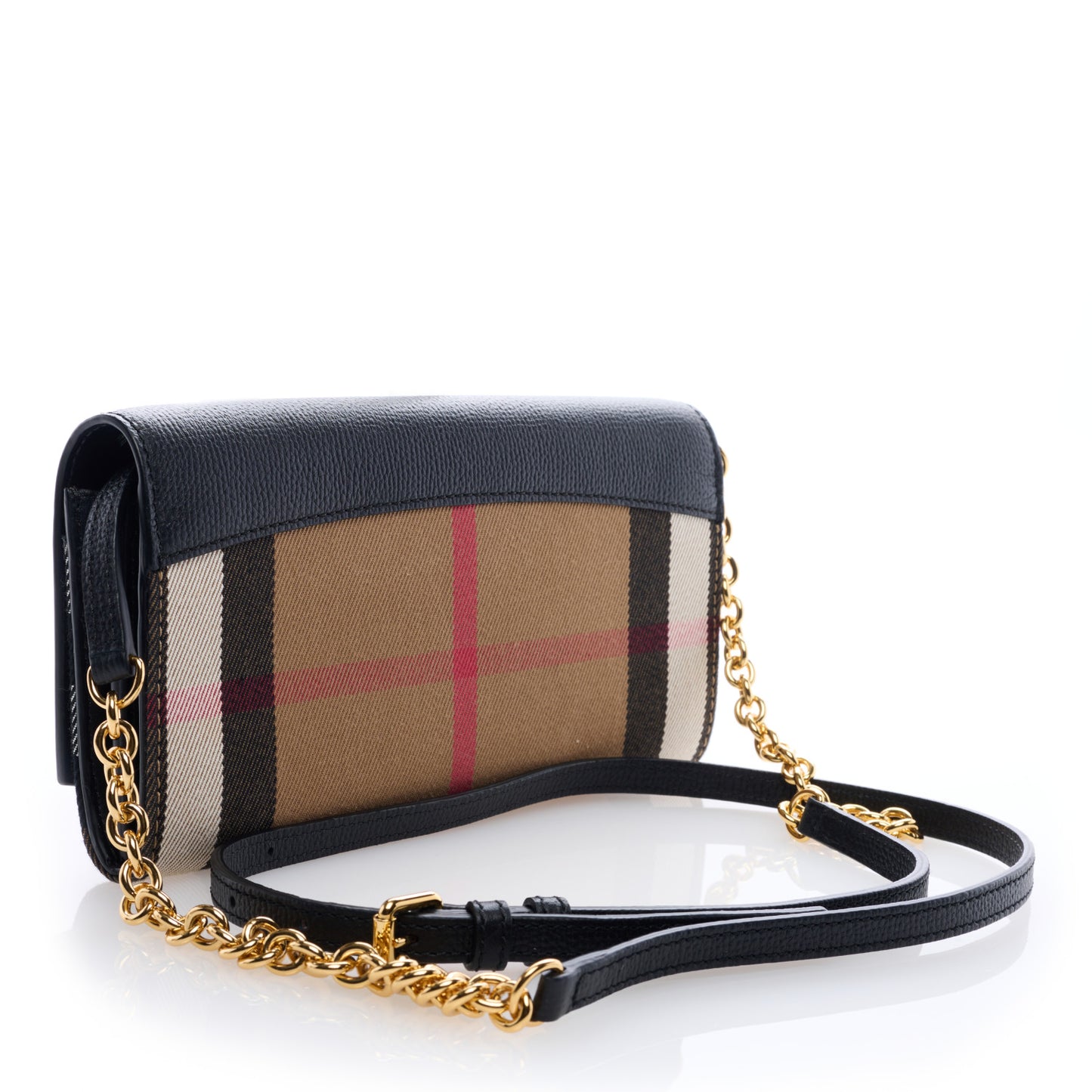 Grainy Calfskin House Check Henley Wallet On Chain Black