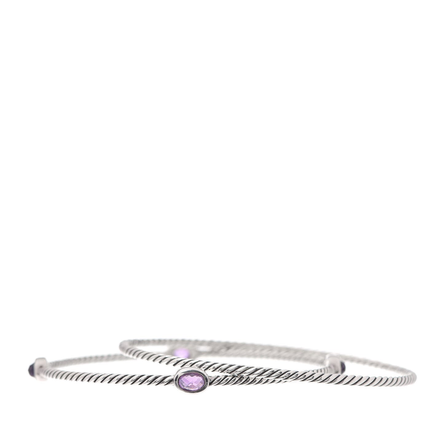 Sterling Silver Amethyst Color Classics Cable Bangle Bracelet Set of 2