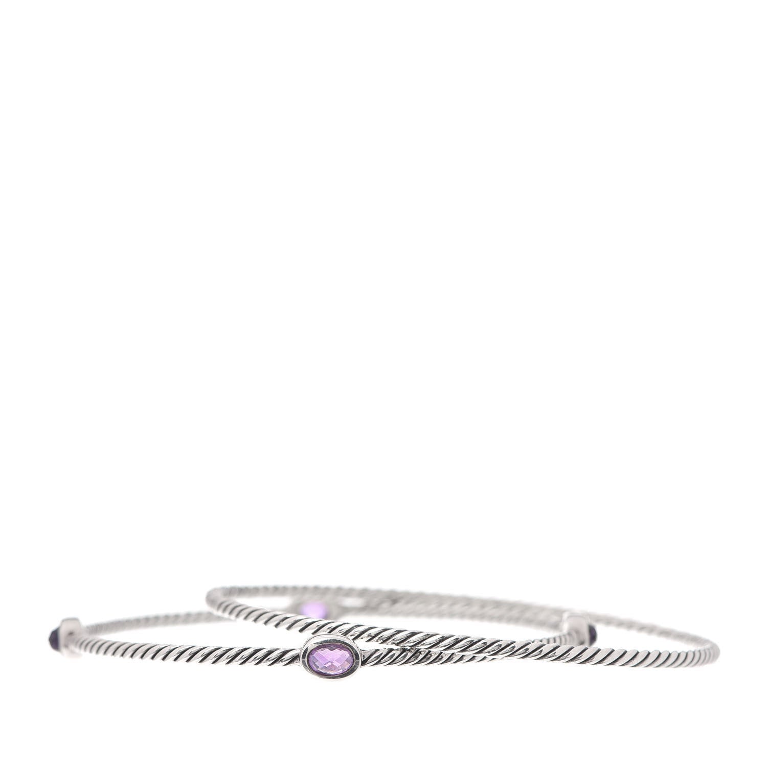 David Yurman Sterling Silver Amethyst Color Classics Cable Bangle Bracelet Set of 2 3 of 5