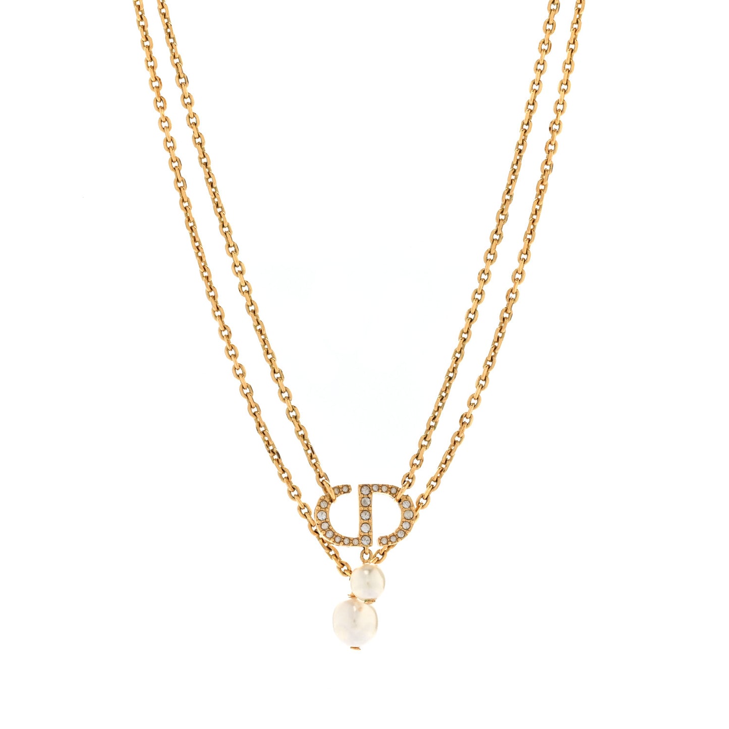 Metal Crystal Pearl CD Necklace Gold