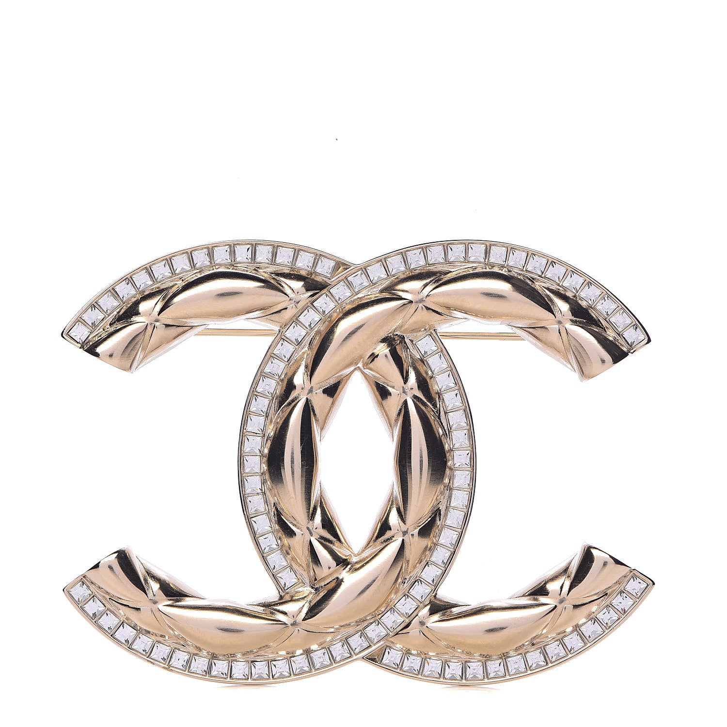 Chanel Baguette Crystal Quilted Vintage Allure CC Brooch Gold 1 of 5